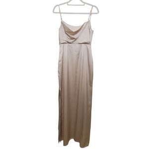 RSVP Sugarlips Sydney Satin Champagne Formal Maxi Gown Size Small
